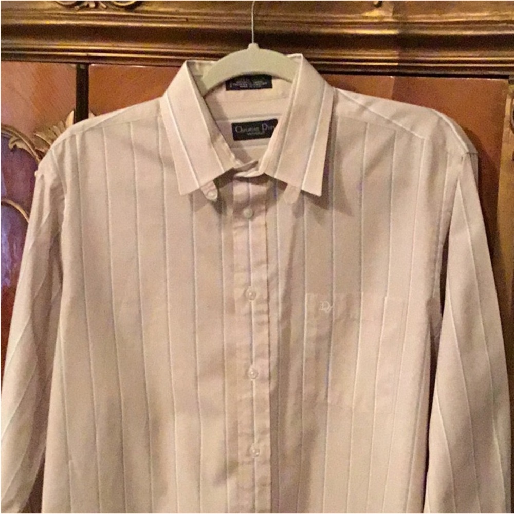 DIOR Pale Tan Striped Button Down Shirt